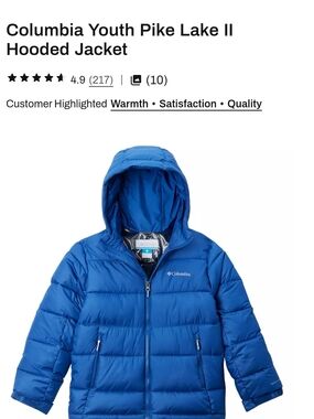 Columbia Youth Pike Lake II Hooded Omni Heat Jacket-Like NEW!